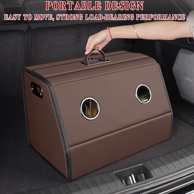 HOLDCY Car Trunk Organizer - Waterproof & Easy to Clean – Expand Your Storage Space - Adjustable Compartments and Foldable Trunk Organizer Fits Cars, SUVs, Trucks (Brown, 14.90'' x 13.77'' x 13.77'')