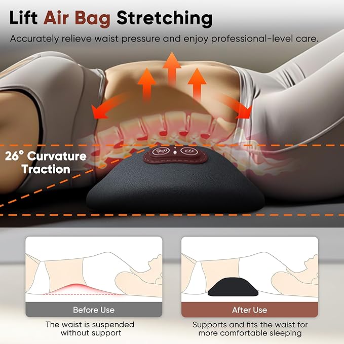 3 in 1 Upadate Rechargeable Electric Lumbar Support Pillow with Adjustable Height for Bed and Chair,Back Massager with Heat,Back Massager for Pain Relief Deep Tissue,Waist Wedge Bolster (Black)