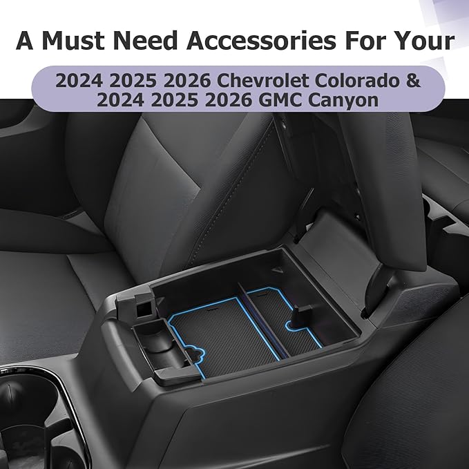 LUWU Center Console Organizer for 2023 2024 2025 2026 Colorado & GMC Canyon Accessories Armrest Console Storage Box Glove Organizer Tray ABS Material for Canyon Interior Accessories (Blue)