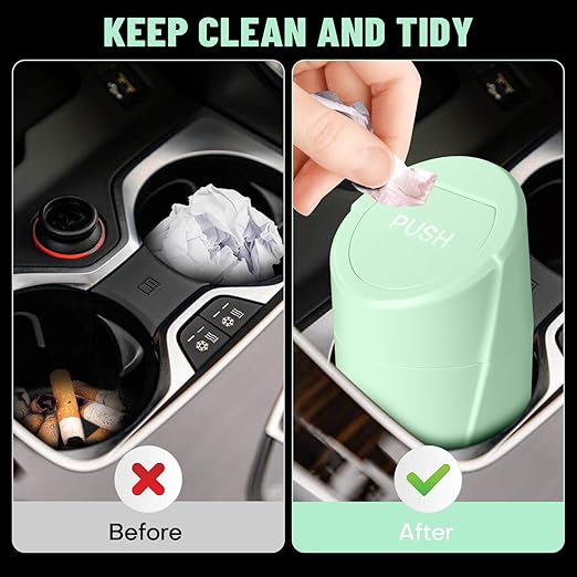 SGLRT Car Trash Can Bin with Lid - Car Garbage Can Cup Holder - Green Mini Leakproof Vehicle Trash Garbage Can Bin with 20pcs Trash Bags-Car Organizers and Storage for Front Back Seat Accessories