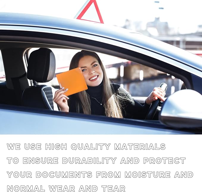 Ziciner 2PCS Car Registration and Insurance Holder, 5.2"× 4.7" Leather Auto Glove Box Organizer with Closure, Essential Car Document Holder for Card, Driver License (Orange)