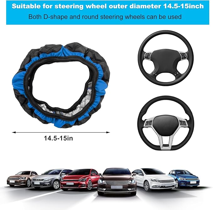 Car Steering Wheel Cover, 15 Inches Non-Slip Leather Car Steering Wheel Protector, Universal Steering Wheel Soft Cover Mats for Car Truck SUV, Interior Car Accessories (Blue)