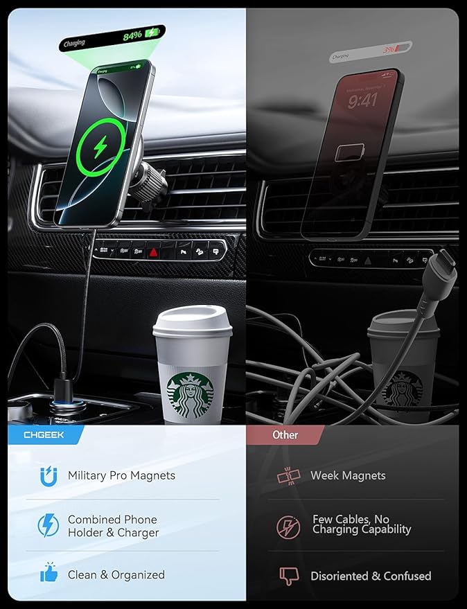 UPTOHIGH for 15W Magsafe Car Mount Charger, [Vibrant LED Decoration] Wireless Car Charger, Magnetic Phone Holder Mount for Air Vent, Phone Holders for Your Car Compatible iPhone 15/14/13/12 Series