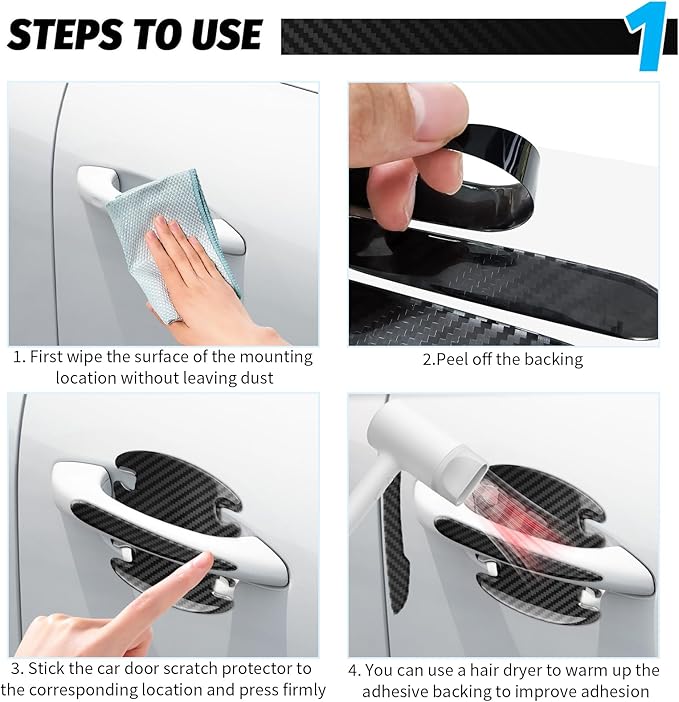 16PCS Car Door Handle Protector/Car Door Edge Guards/Side Mirror Rain Guard,Anti-Collision Cars Doors Handle Scratch Protector Carbon Fiber Texture,Self-Adhesive Cars Handles Protectors