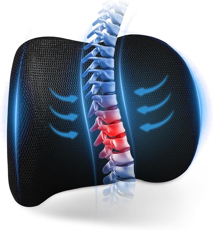 Dijialun Lumbar Support Pillow for Car, Memory Foam Back Support Lumbar Pillow for Car, Gaming, Office Chair, Ergonomic for Lower Back Pain Relief, Softness Breathable Removable Mesh Cover, Black