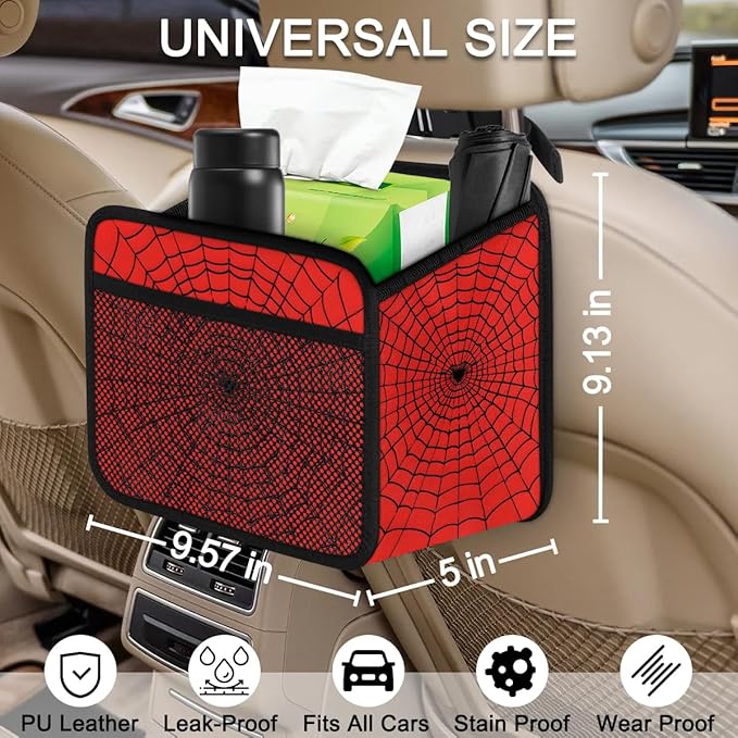 Car Backseat Organizer, PU Leather Back of Seat Cars Hanging Organizer with Pockets Leakproof Car Garbage Bag Hanging Cars Seat Storage Box Travel Accessories Foldable (Web)