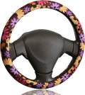 Piano Flower Steering Wheel Cover for 14.5-15 Inch Wheels, Premium Fabric with Non-Slip Rubber Inner Ring (Piano Flower)