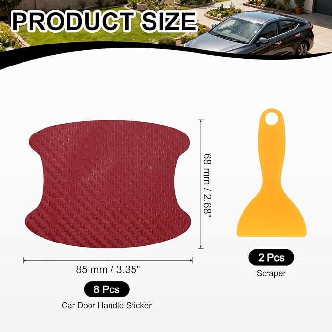 PATIKIL 2.68" x 3.35" Car Door Handle Sticker, 8Pcs Carbon Fiber Anti-Scratches Vehicle Door Cup Protector with Scraper Auto Door Handle Protective Film for Cars Trucks RV SUV, Burgundy