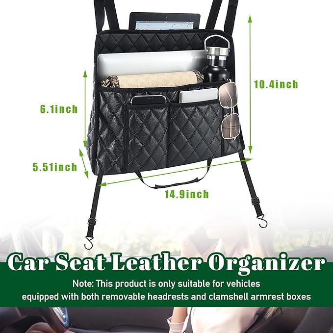 Car Purse Holder Between Seats, Leather Auto Front Seat Handbag Organizer Pocket, Universal Large Capacity Seat Bag Box Storage, Vehicle Interior Backseat Barrier for Kids Pet