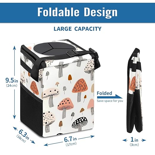 GVGHIDZ Car Trash Can – Multi-Purpose, Lightweight and Portable with Durable Water-Resistant Coating, No Installation Required, Practical and Ample Capacity, Variety of Colors.Mushroom
