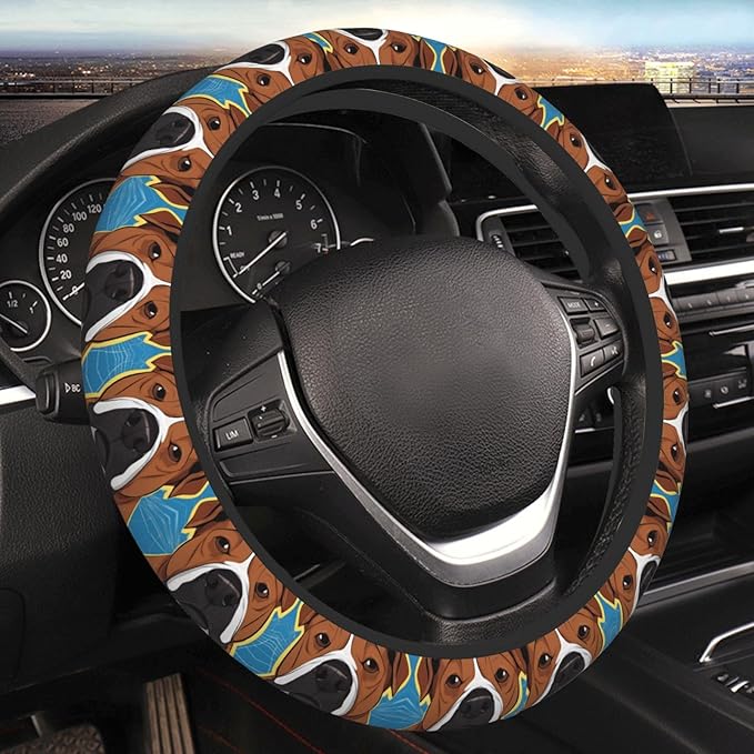 English Bulldog Art Car Steering Wheel Cover, 15 Inch Steering Wheel Cover Stylish Decor for Most Cars