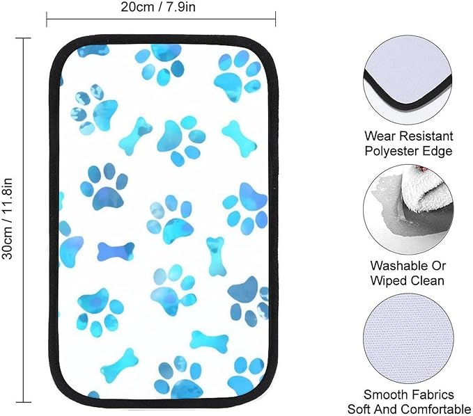 Blue Watercolor Paw Prints Car Center Console Cushion Pad,Waterproof Armrest Seat Box Cover Protector,Comfortable Car Decor Accessories Fit for Most Cars, Vehicles, SUVs