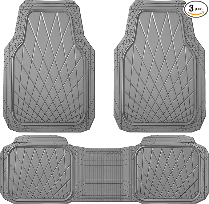 CAR PASS Heavy Duty Rubber Car Floor Mats, Deep Dish All Weather Car Mats Full Set, 3 Piece Waterproof Premium Anti-Slip Floor Mats Rugs Universal Trim to Fit for 95% Sedan SUV Van Truck, All Gray