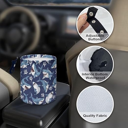 Shark Car Garbage Can Mini Car Trash Bin Car Organizer Car Storage Bag Waterproof Portable Men Accessories Car Decor Road Trip for Kids