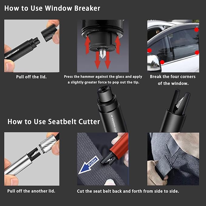 2025 Upgraded Life Hammer Car EscapeTool and Seatbelt Cutter,Beam Lab Life Hammer,Car Hammer Seatbelt Cutter Window Breaker Emergency Escape Tool,Seat Belt Cutter and Glass Breaker for Cars(4PCS)