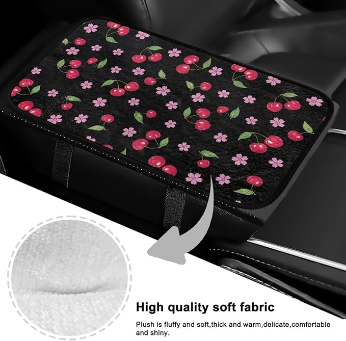 CLOHOMIN Cherry Car Center Console Cover Accessories Cherry Blossom Armrest Seat Box Cover for Most Car, Truck, SUV Thick Automotive Arm Rest Cushion Pad