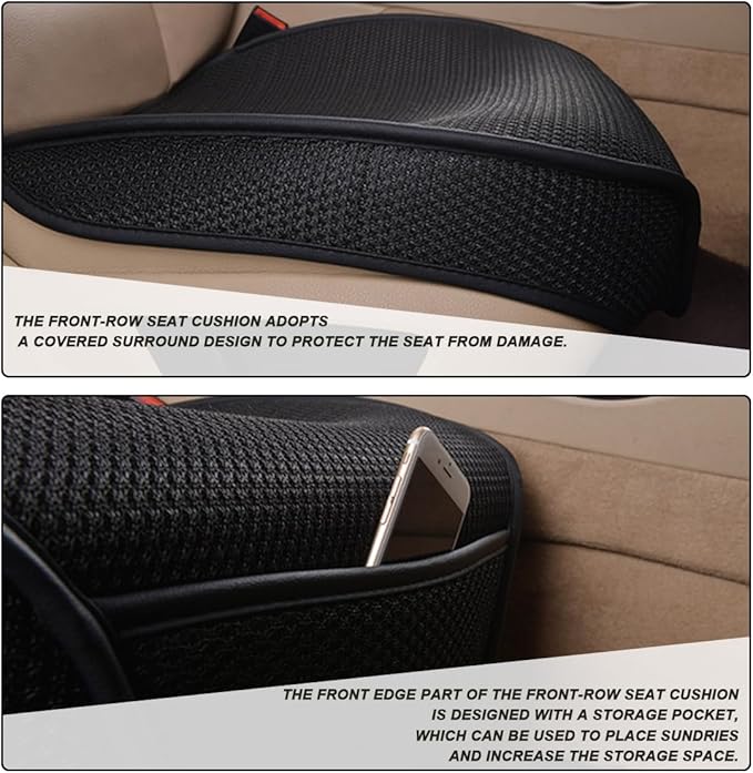 Car Front Seat Bottom Cover, Breathable Anti Slip Auto Frontseat Cushion Mat with Storage Pocket, Comfortable Vehicle Interior Chair Protection Pad, Universal for SUV Sedan Truck(Red)