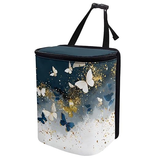 Tie Dye Butterfly Car Trash Can with Lid Cars Trash Bag Bin Hanging Waterproof Garbage Cans Leak Proof Vehicle Trash Can Multipurpose Storage Container for Back Seat