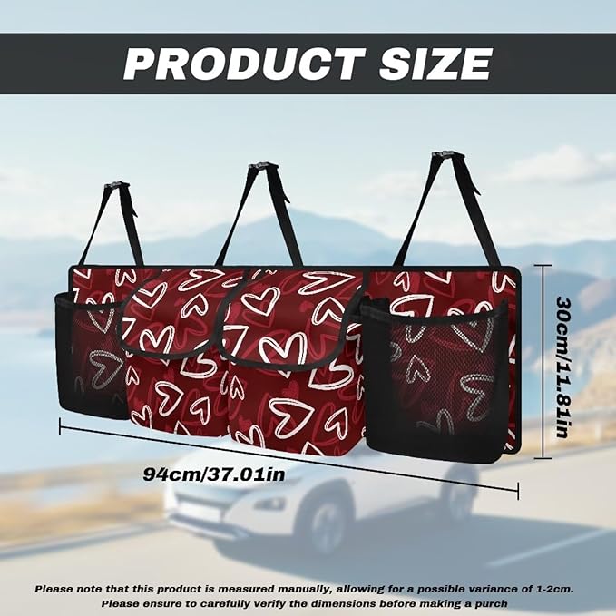 Car Trunk Organizer, Valentine'S Day Heart Hanging Seat Back Storage Organizer with Large Pockets, Space-Saving Backseat Car Organizer, Large Capacity Collapsible Bag for Most Vehicles