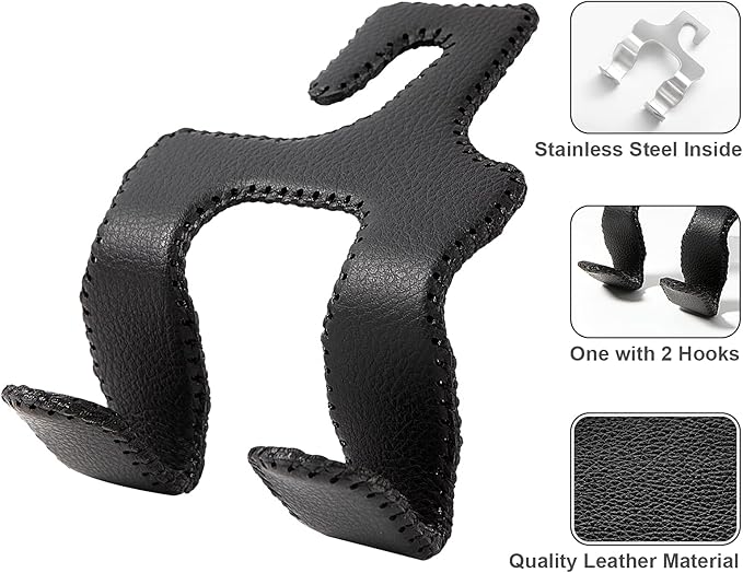 AMVOYOA 【2021 Upgraded】 Car Purse Hook, 2 in 1 Car Seat Headrest Hooks Durable Hanger Storage Holder Leather Organizer for Hanging Grocery Bags, 1 Pack, Beige
