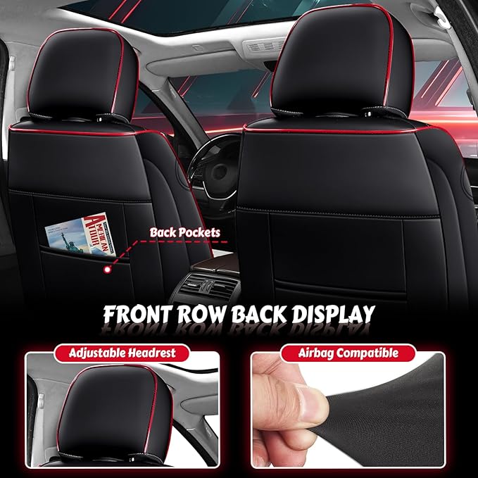 for Kia Sportage Car Seat Covers Full Set, Leather Seat Covers for Car,Lumbar Muscle Pain Healing Function, Waterproof Automobile Seat Protector with Lumbar Support(Black Red)