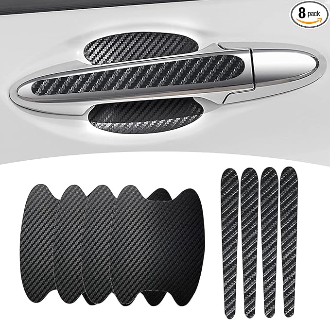 WZP 8PCS Car Door Handle Protectors, Carbon Non-Marking Fiber Handle Scratch Protector, Universal Car Exterior Accessories for Most Vehicles (Black)