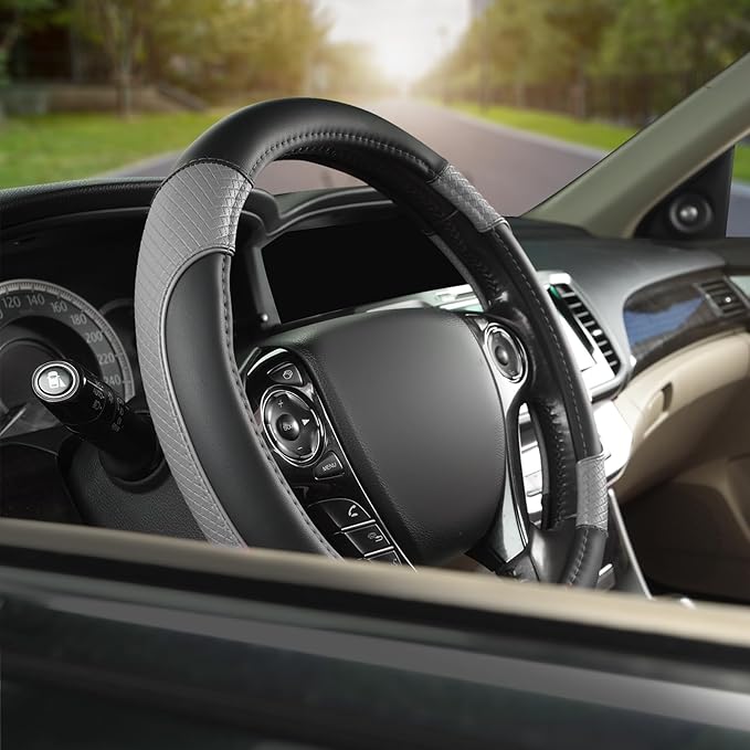 GIANT PANDA Steering Wheel Cover for Honda Civic(2006-2015),CR-Z, Insight, S2000 (Gray+Black-Small Size)