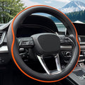 HAOTULE Leather Steering Wheel Cover， with Anti-Slip Stripe Design - Enhanced Grip, Fashion Style, Safe, Non-Slip, Breathable. Upgrade car Interior，Orange