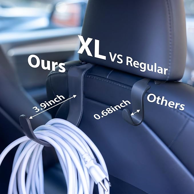 Travel Depot XL Headrest Hooks for Car, Heavy-Duty Car Seat Hooks for Backseat Purses, Bags & Groceries, Universal Headrest Organizer, Hard Hat Hanger for Truck, 4Pack