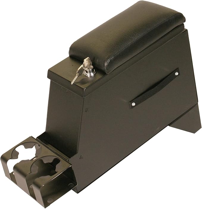 Universal Locking Center Console 6.5" – Steel Vehicle Storage Box with Armrest, Drink Holders, and Organizer Tray – Secure Console Insert for Trucks, SUVs, and Cars