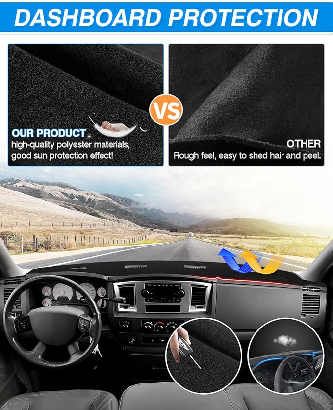 CARTIST Dash Cover Fit for 2006-2009 Dodge Ram 2500 3500/2006-2008 Dodge Ram 1500 Accessories Dashboard Cover Mat Non-Slip Carpet Sunshield Glare UV Rays Protector (Without Cutout for Dash Speakers)