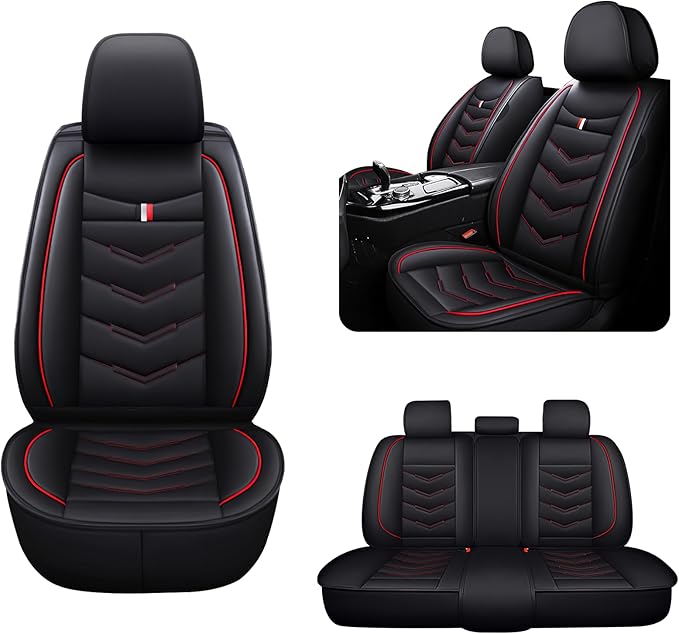 MVRVMV 5-Seat Car Seat Covers for Honda Pilot 2010-2026, Waterproof Non-Slip Wear-Resistant Leather Seat Cover (5 Seat Standard, Black-Red)