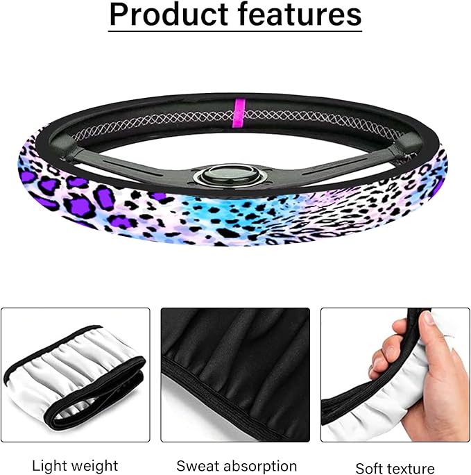 Car Steering Wheel Cover for Women Men, Non-Slip Breathable Cute Steering Wheel, Purple Leopard Steering Wheel Protector, Car Accessories, Universal 14" 02/2-15" Fit Auto, Suvs