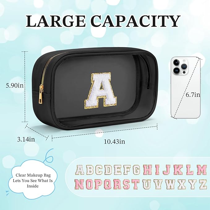 YOOLIFE Travel Clear Makeup Bag Toiletry Bag, Make up Bag Waterproof Toiletry Bags for Women Cosmetic Bag Valentines Gifts for Women Personalized Mother Girlfriend Wife Gifts Black S