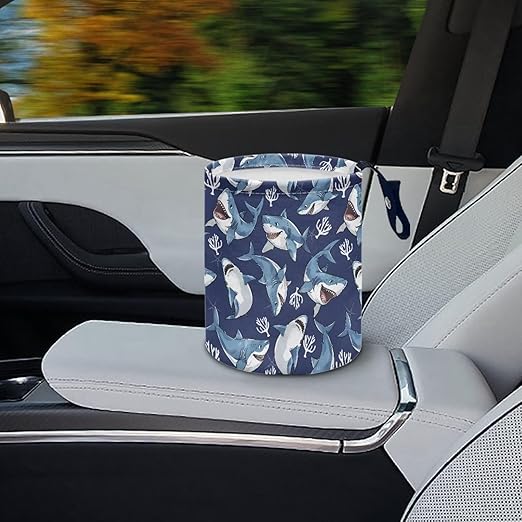 Shark Car Garbage Can Mini Car Trash Bin Car Organizer Car Storage Bag Waterproof Portable Men Accessories Car Decor Road Trip for Kids