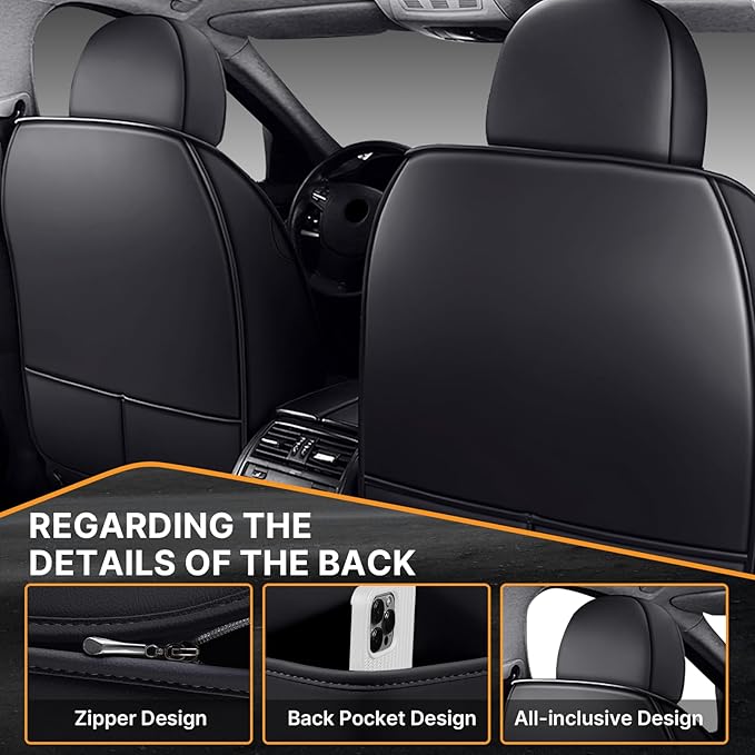 Pengchen Auto Front Seat Covers Fit for Honda Crosstour 2012-2015, 3D Front Split Bench Protection Compatible with Side Airbag Black & Black Line