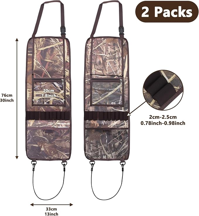 Seat Back Gun Rack, 2 Pack Truck Gun Rack Foldable Car Seat Back Gun Holder Camo Rifle Holder with Storage Pockets, Gun Sling Bag for Hunting Rifles/Shotguns, Fit Most Truck SUV