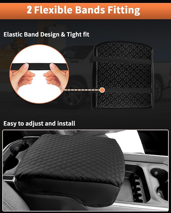 Shademax Center Console Cover for Dodge Ram 1500 2026 2025-2019, Armrest Cushion Pad Cover for 5th Ram 1500 2500 3500 Accessories Arm Rest Cushion Leather Bucket Seat Console Protector Anti-Scratch