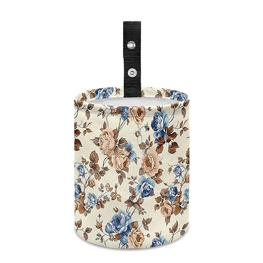 Retro Flower Print Cat Car Garbage Can Small Trash Can with Leak Proof Inside Liner and Hanging Strap Car Organizer Portable for Road Trip