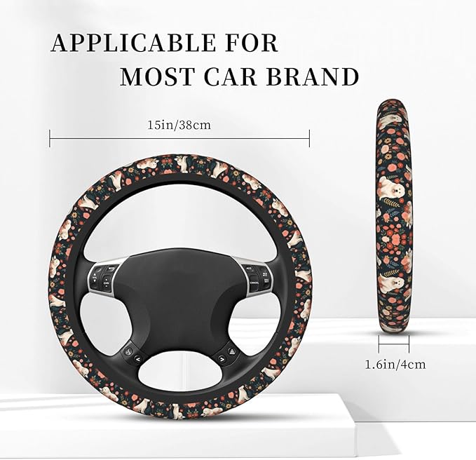 Great Pyrenees Dog Universal Fit Steering Wheel Cover for Car, Truck, and SUV, Durable Steering Wheel Protection