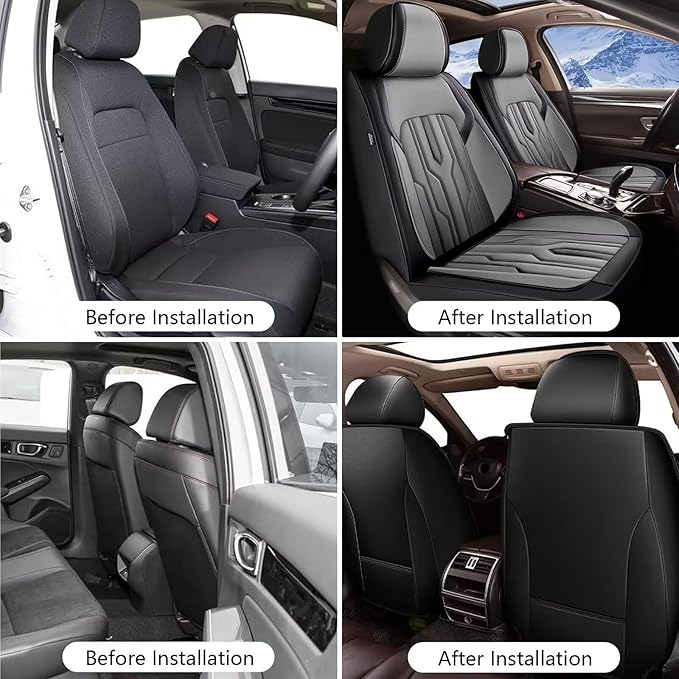 YORKENIC Fit for Volvo S60 Seat Covers Front Set 2001-2019: Breathable Leather Car Seat Covers Compatible Airbag (2 Front Set, Black & Grey)