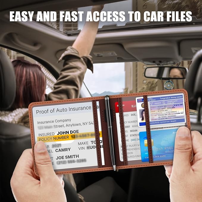 bvya Car Registration Insurance Card Holder, Glove Box Organizer Documents, ID, Driver License, Key Contact Paperwork Wallet, Accessories Storage Case for Truck, Vehicle, Auto, Men & Women with a Pen