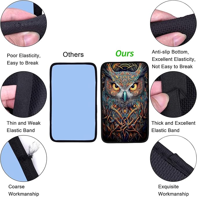 JANENFNA Car Armrest Cover Pads Universal Fashion Cute Auto Center Console Armrest Cover Pad with 2PCS Car Coasters Soft Waterproof Car Armrest Seat Protector for Women,Colorful Owl