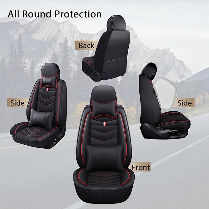 MVRVMV Luxury Car Seat Covers for Hyundai Palisade 2020-2026, Nappa Leather Auto Seat Cover with 2 Neck Pillows and 2 Lumbar Supports (2 Seat Luxury, Black-Red)