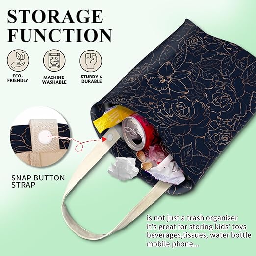 ABUIFDK Car Trash Can, Cute Car Trash Bag, Hanging Car Organizer and Storage Bag, Trash Bin for Car Accessories, Vehicle, Travelling, Camping Luxury Blue Rose