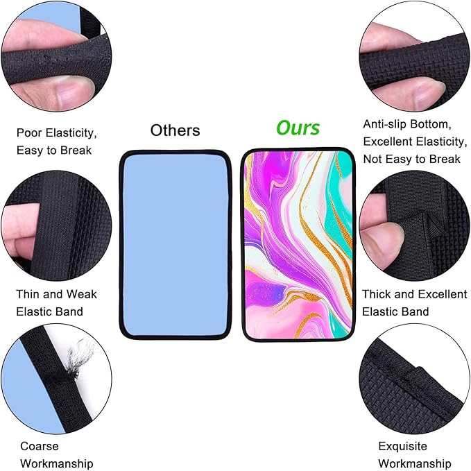 JANENFNA Car Armrest Cover Pads Universal Fashion Cute Auto Center Console Armrest Cover Pad with 2PCS Car Coasters Soft Waterproof Car Armrest Seat Protector for Women,Pink Pattern Marble