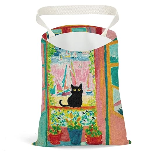 Pykfrhh Black Cat Car Trash Bag, Car Trash Bag Hanging, Waterproof Cars Back Seat Hanging Organizer and Storage Trash Bags for Vehicle Travelling Camping Fantasy Art Decor