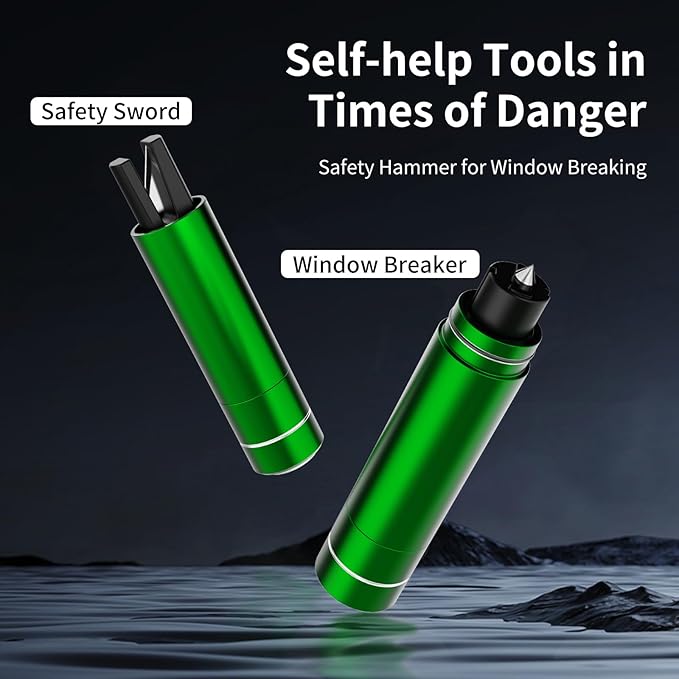 HHXS Car Window Breaker Seatbelt Cutter Tool, Safe Hammer Glass Breaker Under Water Safety Hammer Emergency Escape Glass Breaker Life Hammer for Car (4 Pcs, Green)