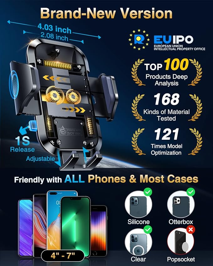 VANMASS 2026 【True Military-Grade】 Phone Holders for Your Car 【90 LBS Strongest Suction & Clip】 Ultimate Cell Phone Mount Dashboard Window Vent for iPhone 16 Pro Max 15 14 13 Samsung Android