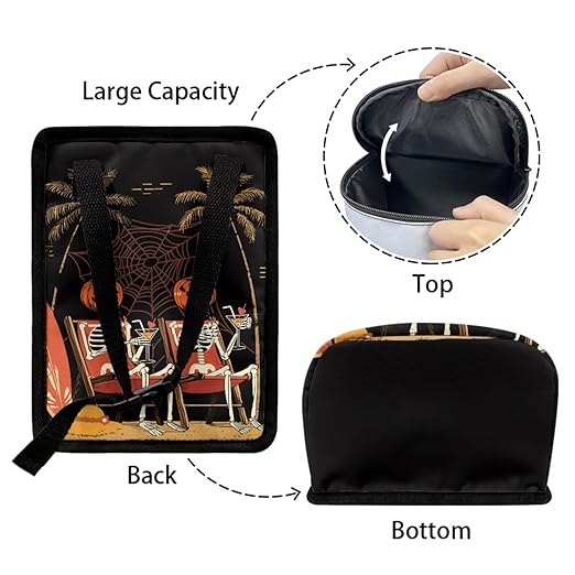 1.2 Gallons Car Trash Can for Women,Pumpkin Skull Auto Trash Can for Car, Adjustable Hanging for Tail of Console/Back of Seat, Odor-Free with Zipper Leak-Proof Lid Design, Small and Convenient